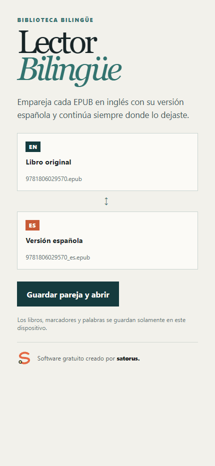 Formulario para emparejar un EPUB en inglés con otro en español