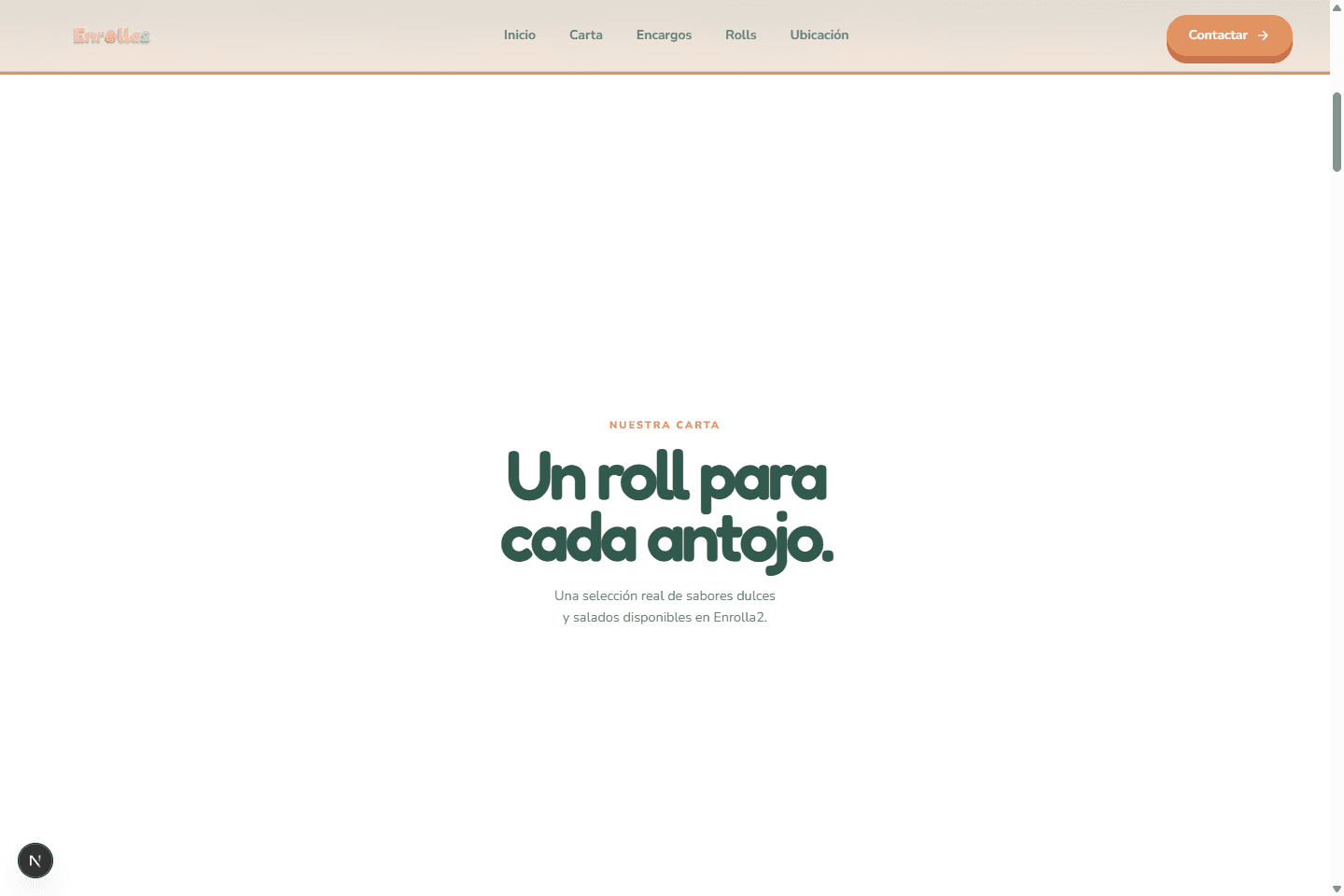 Carta de cinnamon rolls en la web de Enrolla2