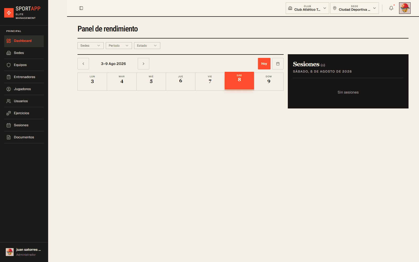 Dashboard semanal de SportApp